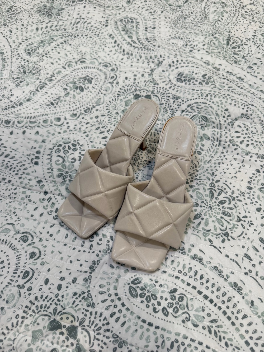 Quilted Cream Slide Mules
